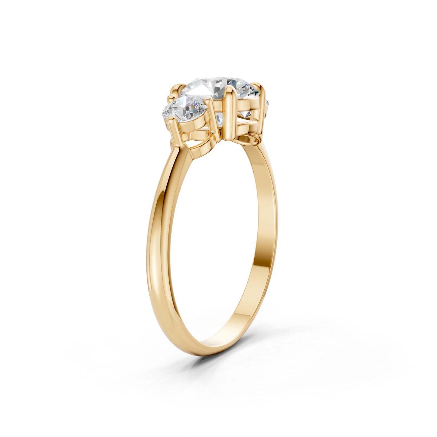 Flat-lay view showing the complete silhouette of the trio ring and the fluid gold design.