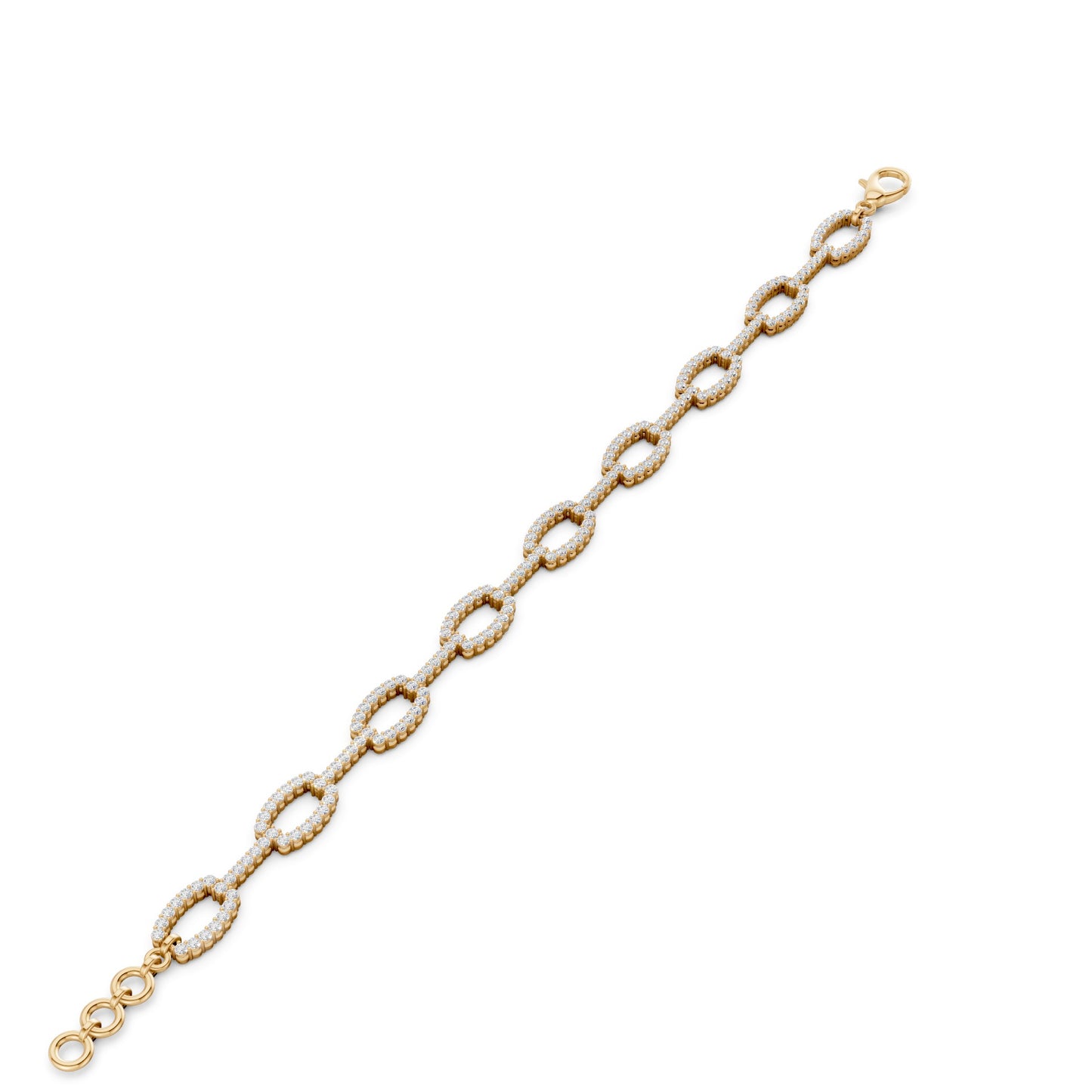 Bracelet fully extended, revealing the rhythmic sequence of luminous pavé-set links in rich yellow gold.