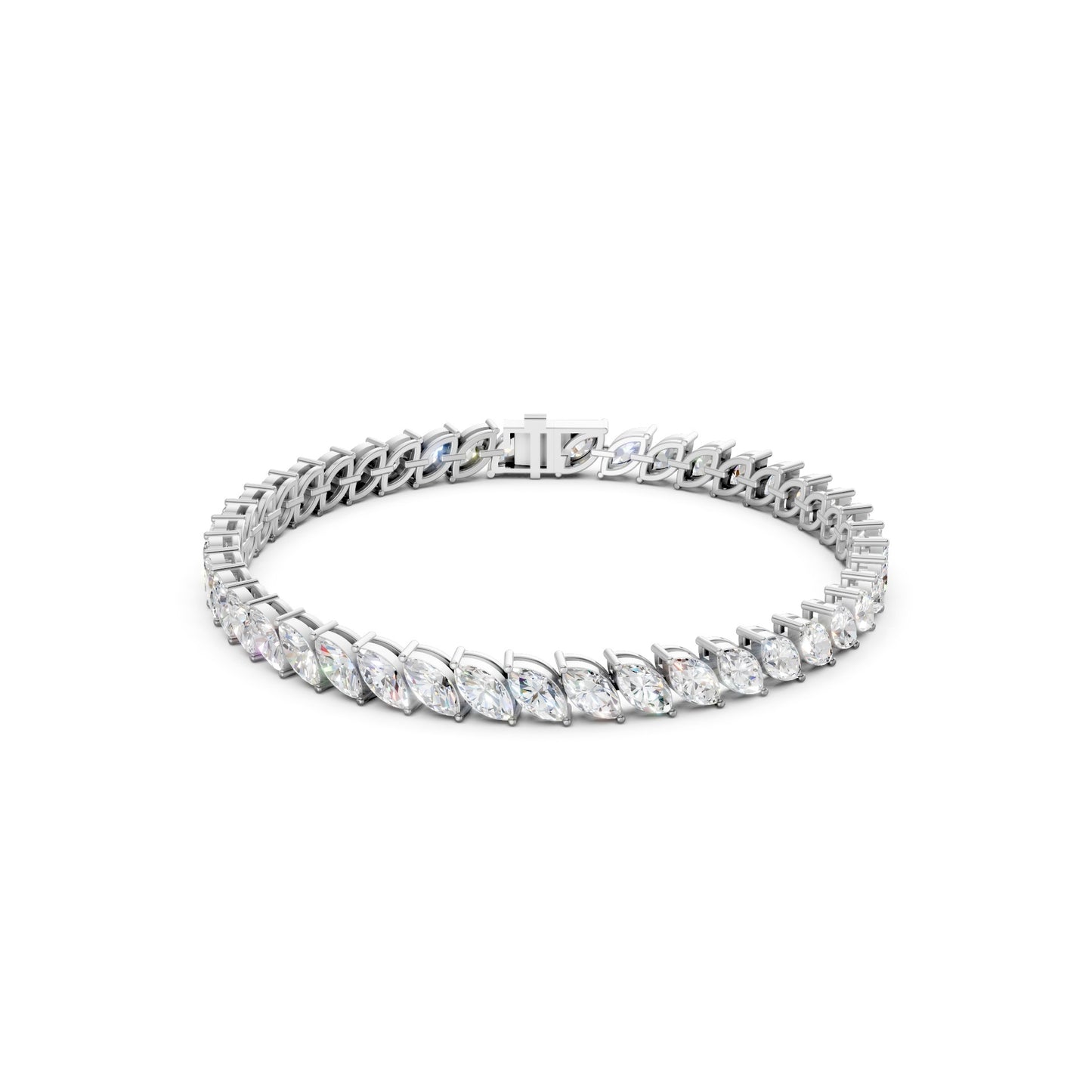 Frontal view of the Marquise Diamond 10.0 CT Tennis Bracelet in white gold, showcasing icy clarity and the refined elegance of pointed marquise diamonds.