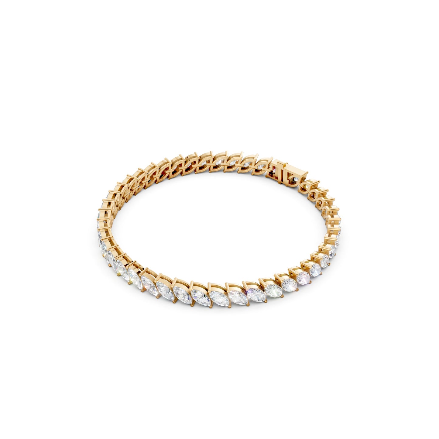 Side perspective revealing the dimensional depth of each marquise diamond nestled within a classic yellow gold setting.