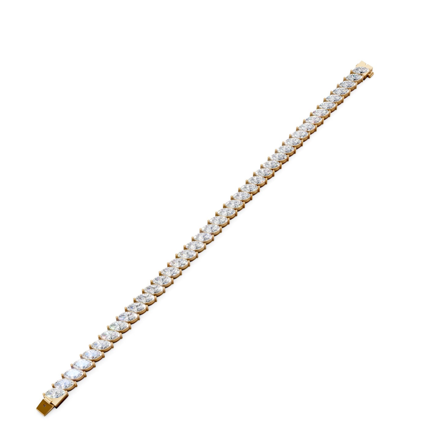 Flat view of the bracelet revealing a flowing, golden band adorned with brilliant marquise cuts totaling 10.0 CT.