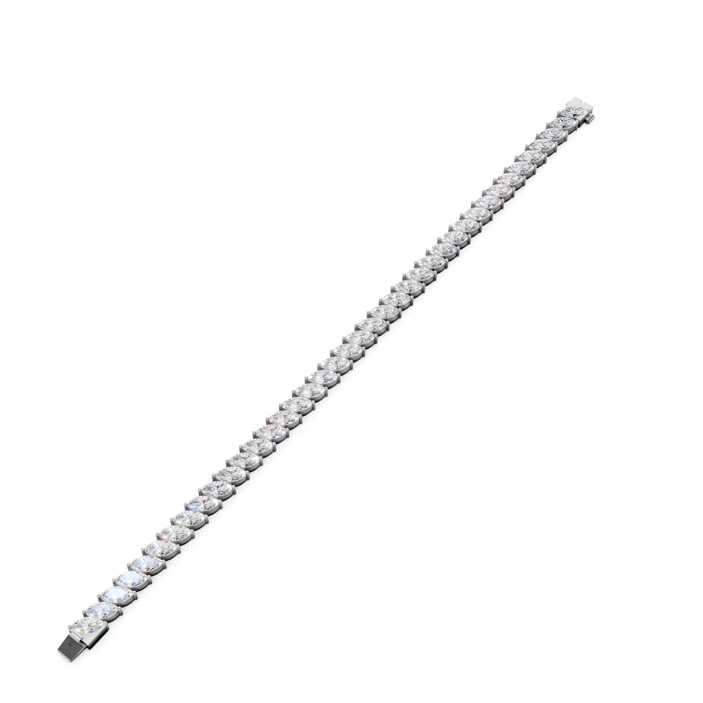 Extended view of the bracelet laid flat, revealing balance, proportion, and the sophistication of white gold brilliance.