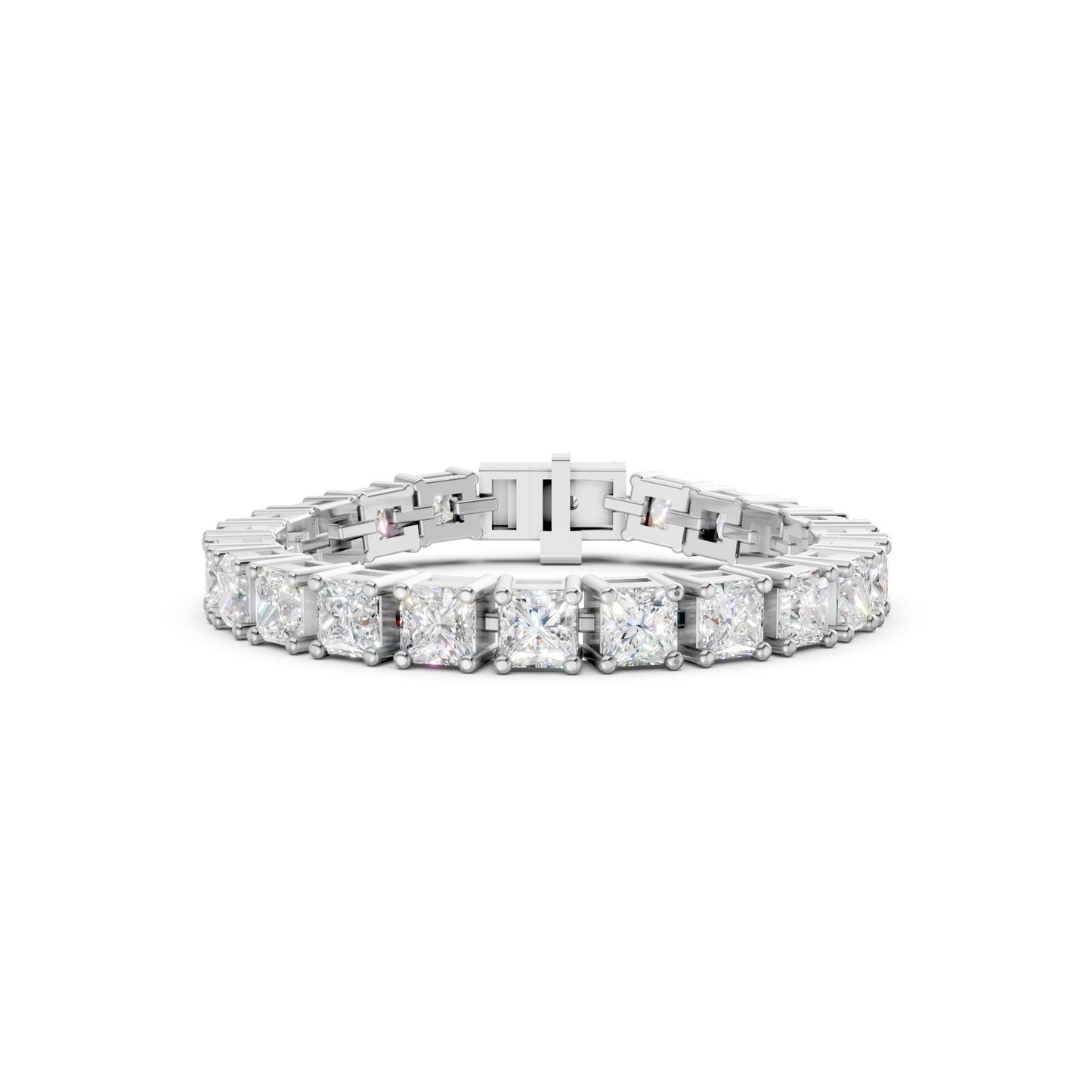 Frontal view of the Princess Cut Diamond 8.40 CT Tennis Bracelet in white gold, highlighting the cool, contemporary clarity of its precision-cut diamonds.