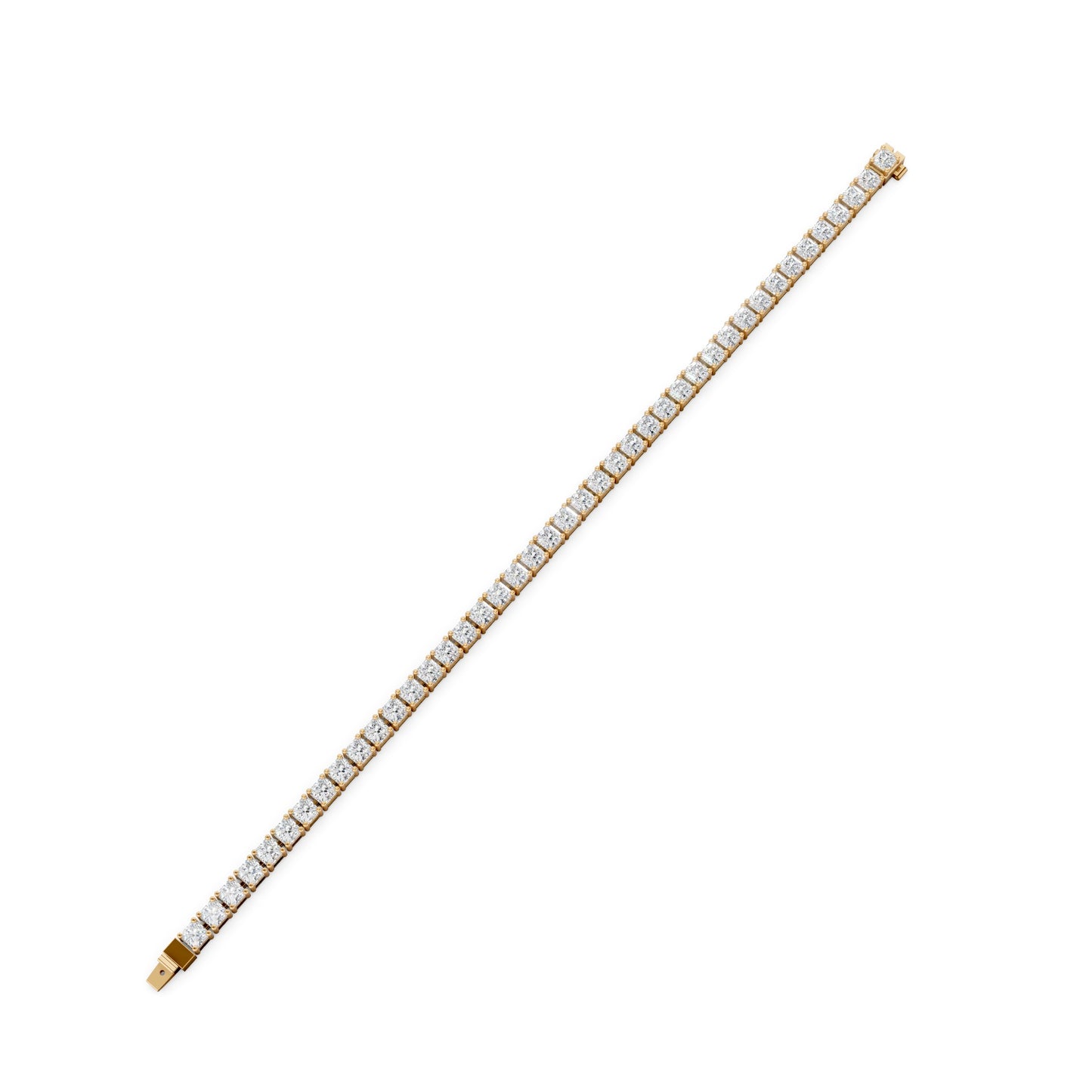 Full bracelet view laid out evenly, capturing the harmony of sharp angles and radiant gold.