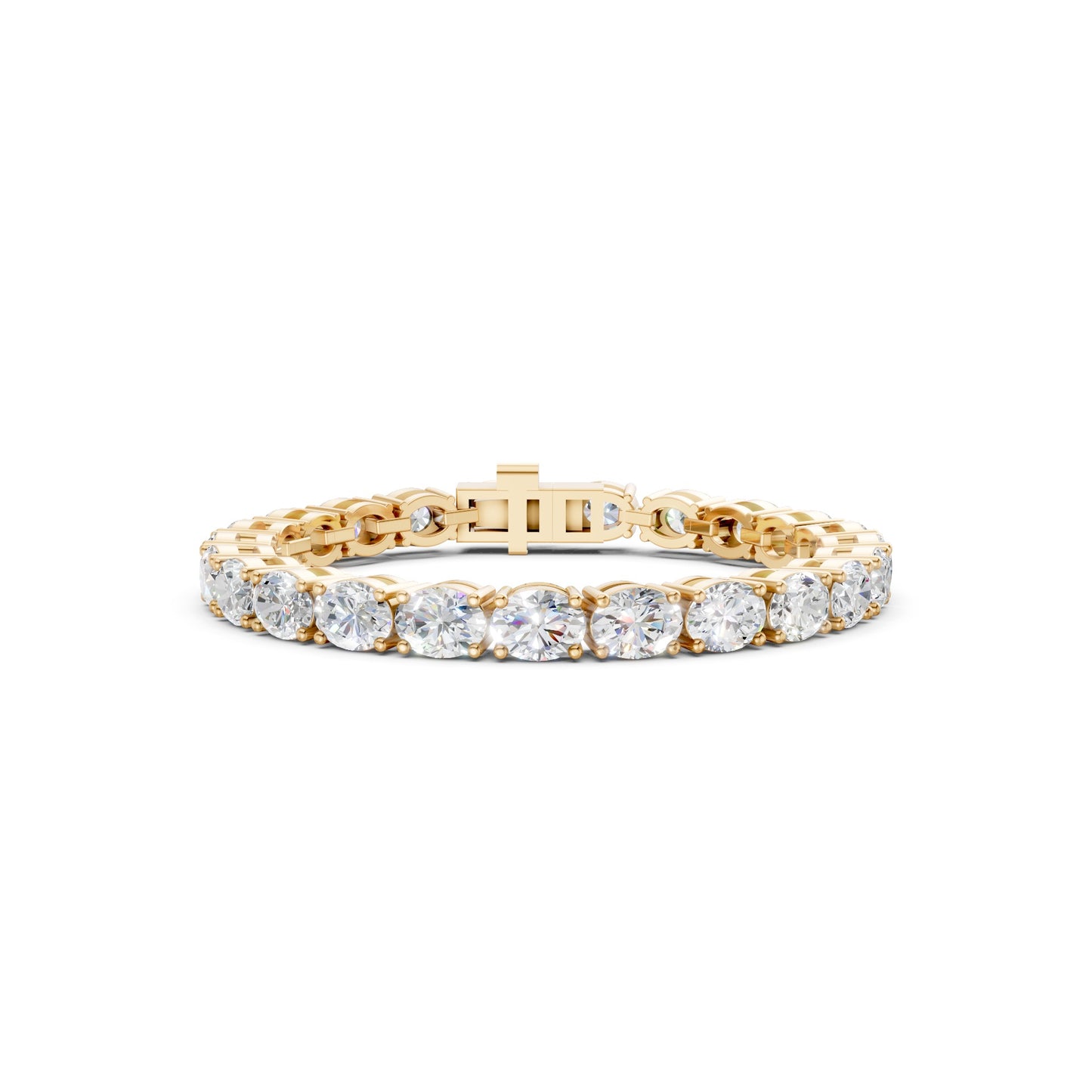 Frontal view of the Oval Diamond 6.00 CT Tennis Bracelet in yellow gold, displaying classic oval diamonds with radiant warmth.