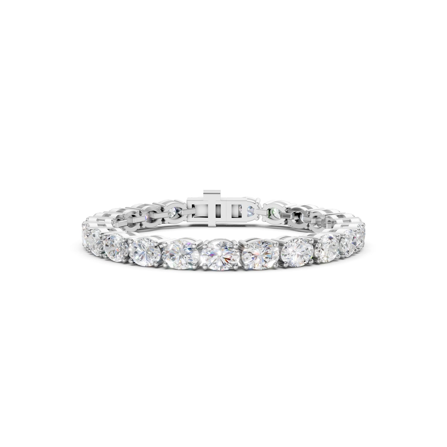 Frontal view of the Oval Diamond 6.00 CT Tennis Bracelet in white gold, featuring icy brilliance and sleek elegance.