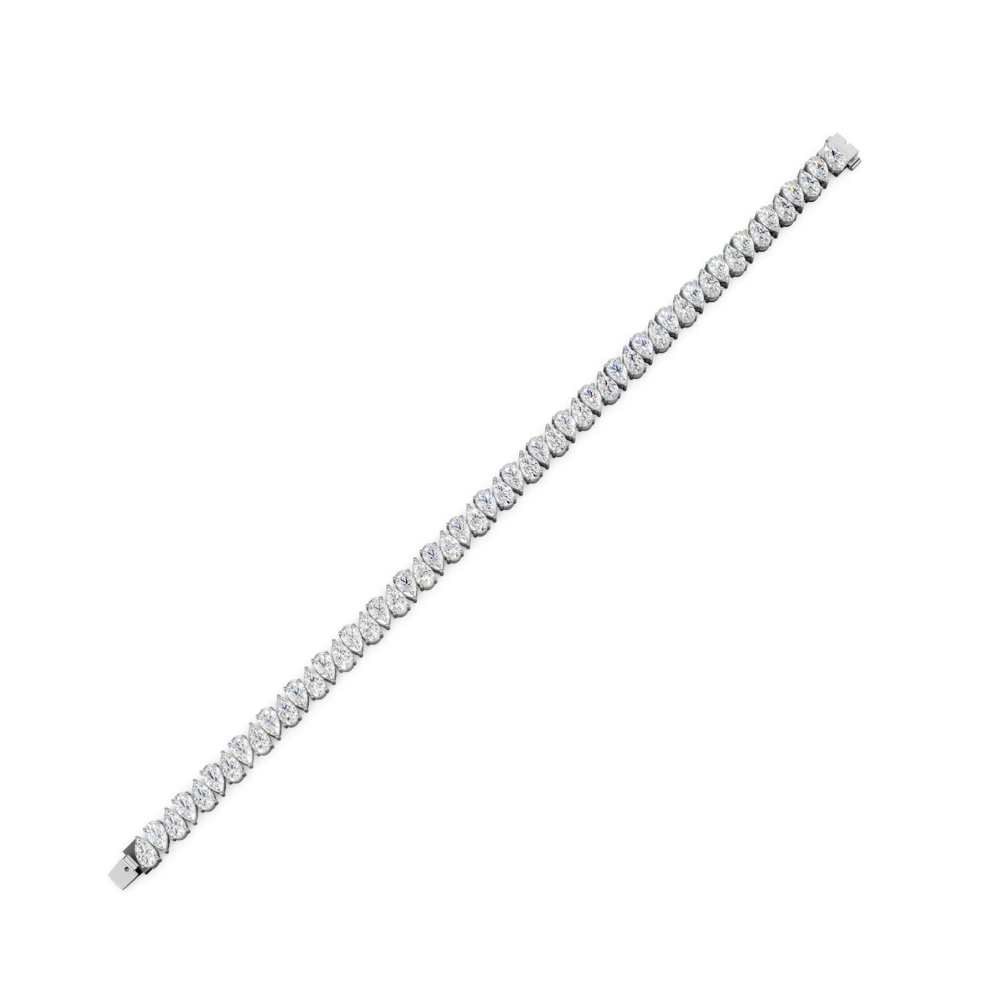 Elegant Pear Radiance Bracelet featuring 7.95 ct pear-cut diamonds set in lustrous 18K white gold, showcasing a full view of its sparkling design against a minimalist white background.