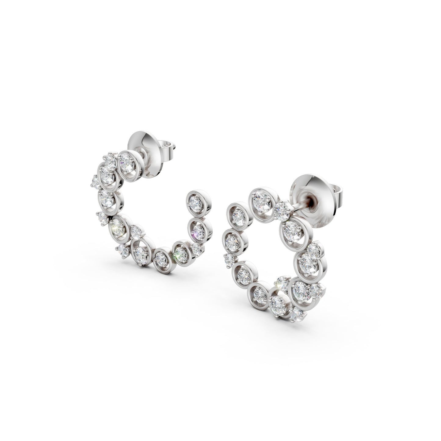 Sculptural side view revealing the gentle arc and alternating prong and bezel settings in gleaming white gold.