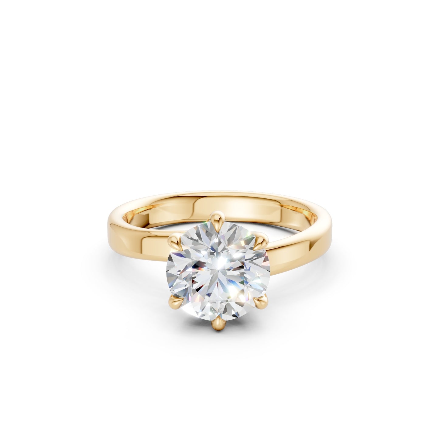 Frontal view of the Majestic Solitaire 2.0 CT Diamond Ring in yellow gold, showcasing a striking solitaire diamond set in timeless golden splendor.