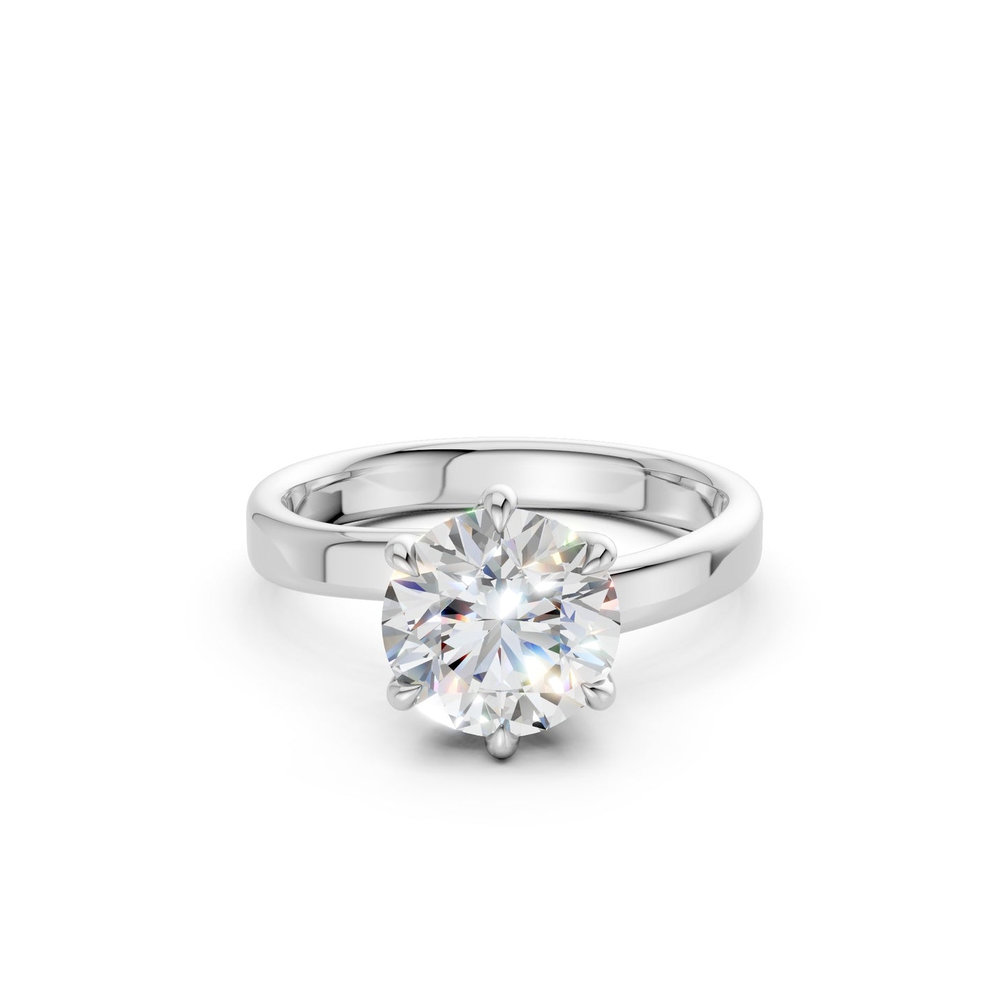 Frontal view of the Majestic Solitaire 2.0 CT Diamond Ring in white gold, featuring a brilliantly cut center diamond in a sleek, modern setting.