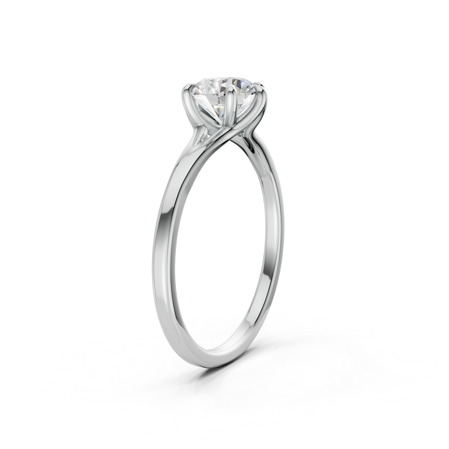 Flat-lay view presenting the clean, rectangular facets of the diamond and the high-shine finish of white gold.
