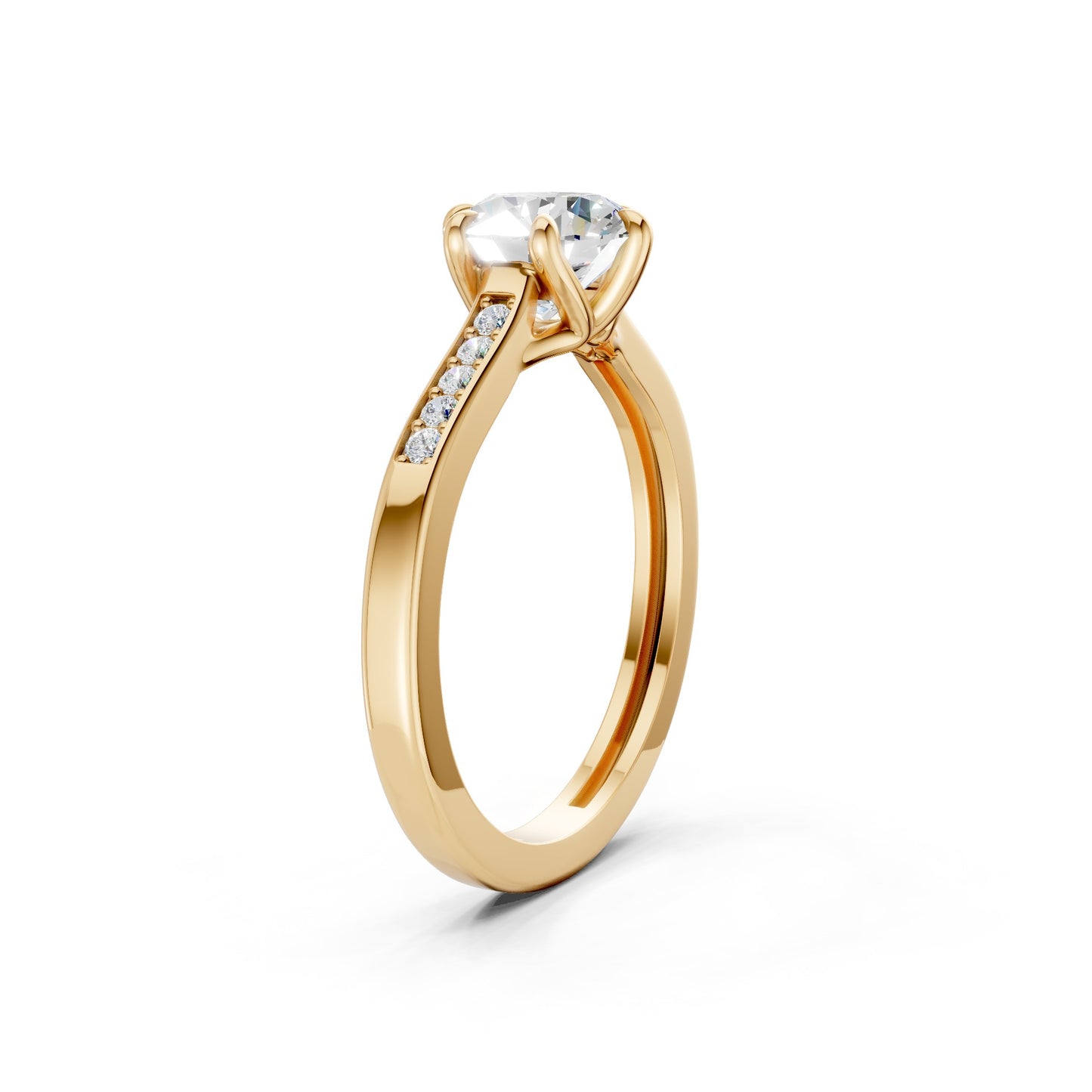 Top-down view of the ring in yellow gold, showing the full alignment and golden brilliance of the 3-stone arrangement.