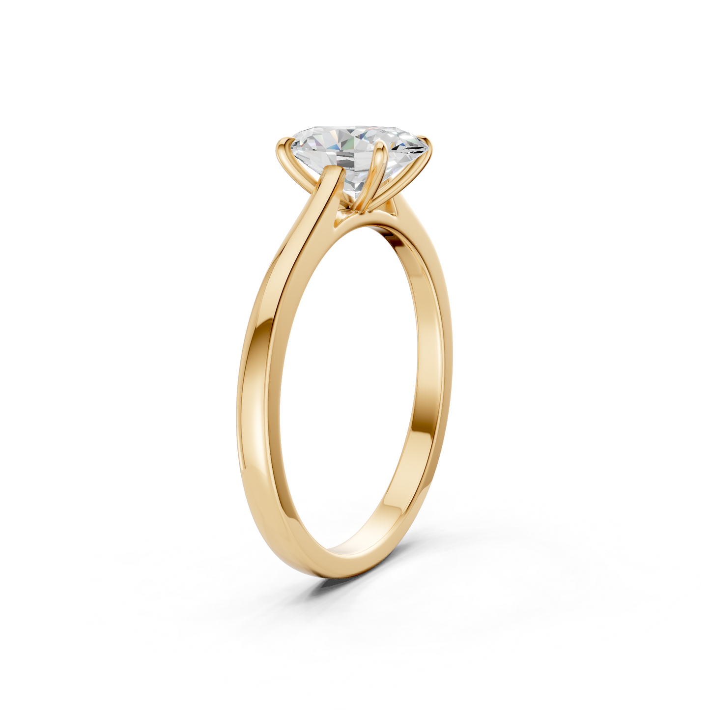 Flat overhead view showing the elegant proportions of the 3-stone design and the warm golden polish.