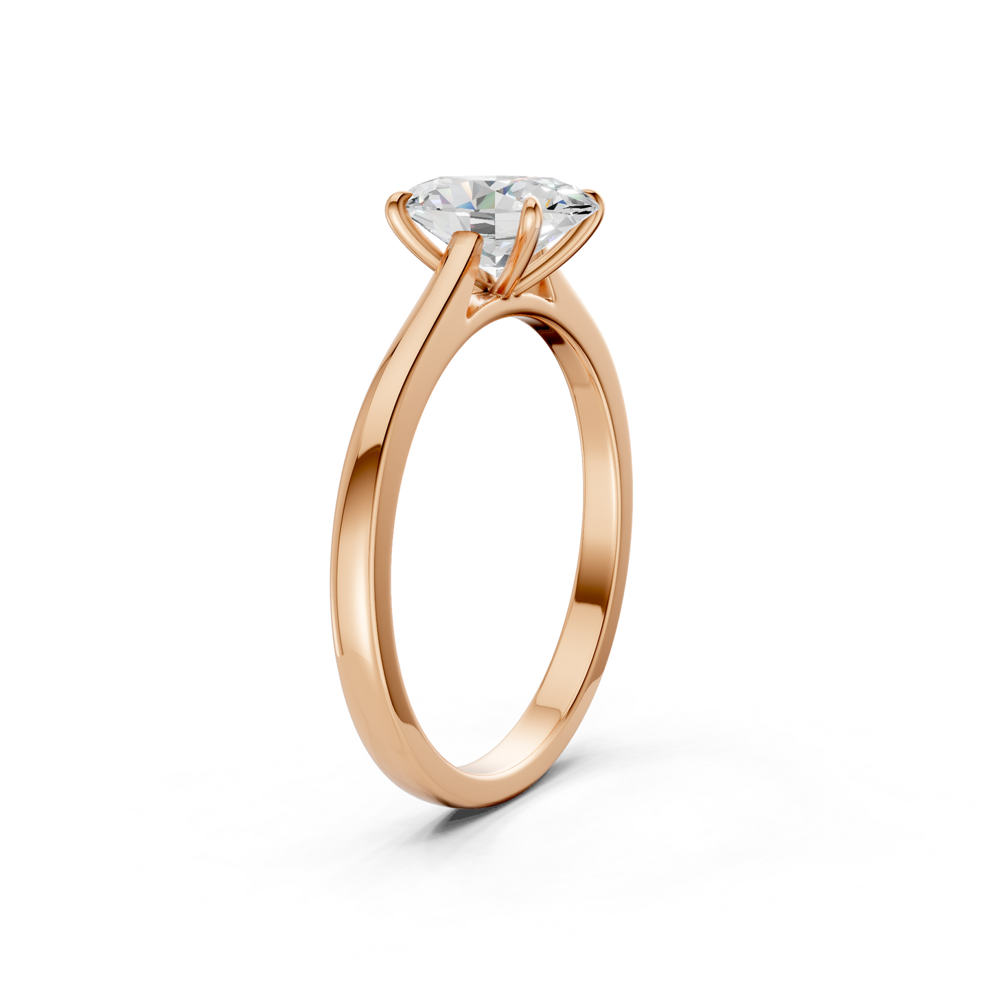Top-down view displaying the full symmetry of the oval center stone and flanking accents, harmoniously framed in rose gold.