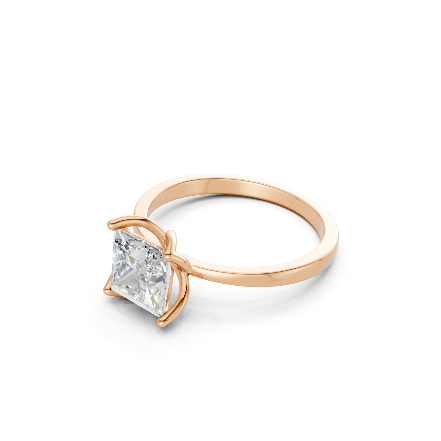 Ring viewed from above, with the crisp square diamond and sleek rose gold band forming a harmonious silhouette.