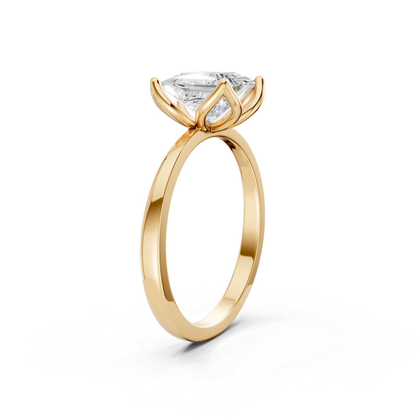 Ring viewed from above, with the crisp square diamond and sleek yellow gold band forming a harmonious silhouette.