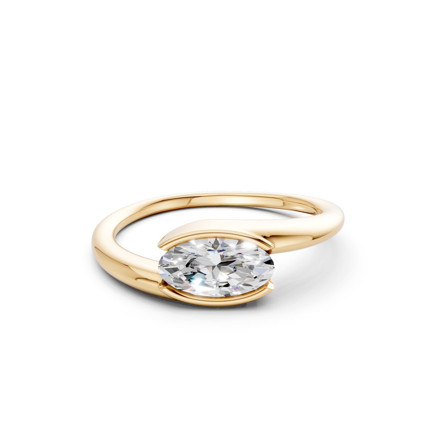 Frontal view of the Oval Embrace 1.00 CT Diamond Ring in yellow gold, featuring a glowing oval-cut diamond set in a timeless golden band.