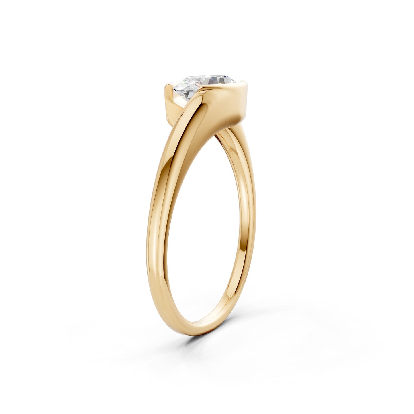 Top-down composition of the yellow gold ring, capturing the balance between the oval diamond and rich golden tones.