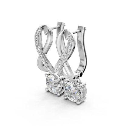 Side view of Infinity Embrace Diamond Earrings in 18K white gold, highlighting the graceful profile and embrace of 2.18 ct lab-grown diamonds in infinity design.