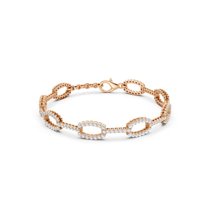 Bold front display of oval rose gold links, fully pavé-set with 182 round diamonds totaling 3.27 CT, exuding architectural elegance.