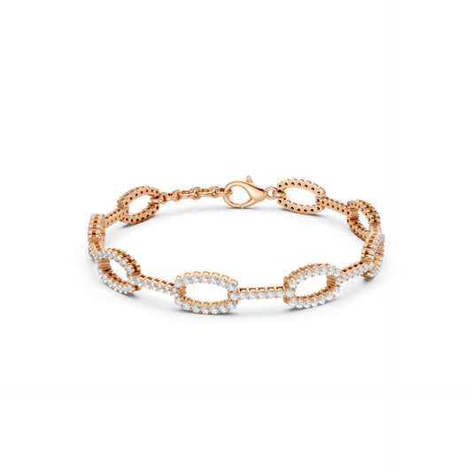 Bold front display of oval rose gold links, fully pavé-set with 182 round diamonds totaling 3.27 CT, exuding architectural elegance.