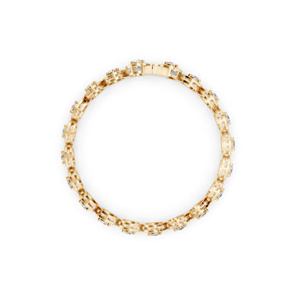 Profile perspective highlighting the domed halo settings and rich golden glow that supports each brilliant diamond.