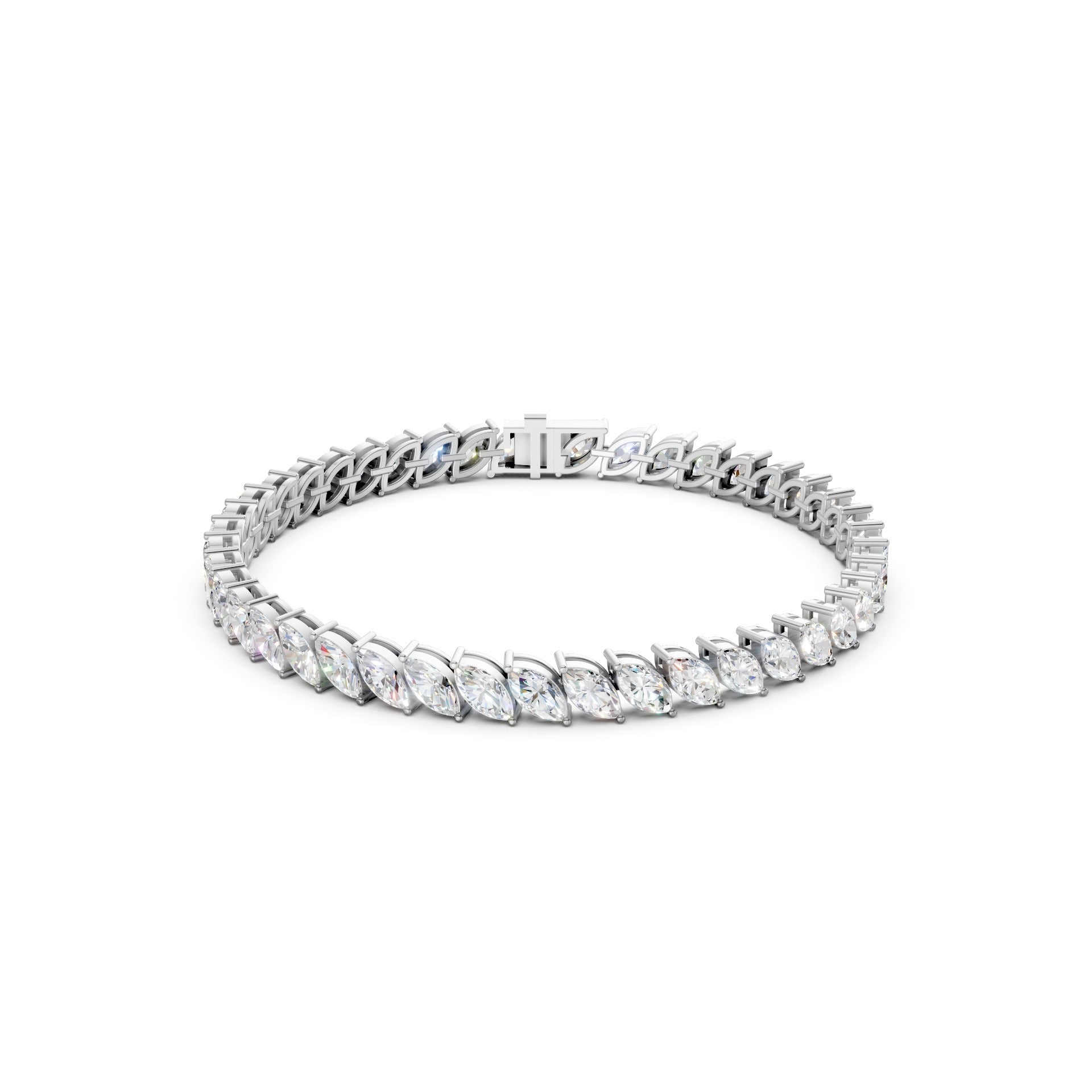 Frontal view of the Marquise Diamond 10.0 CT Tennis Bracelet in white gold, showcasing icy clarity and the refined elegance of pointed marquise diamonds.
