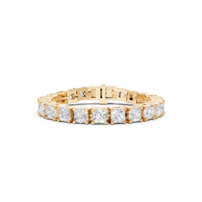 Frontal view of the Princess Cut Diamond 8.40 CT Tennis Bracelet in yellow gold, showcasing a bold and structured line of square-cut diamonds set in timeless warmth.