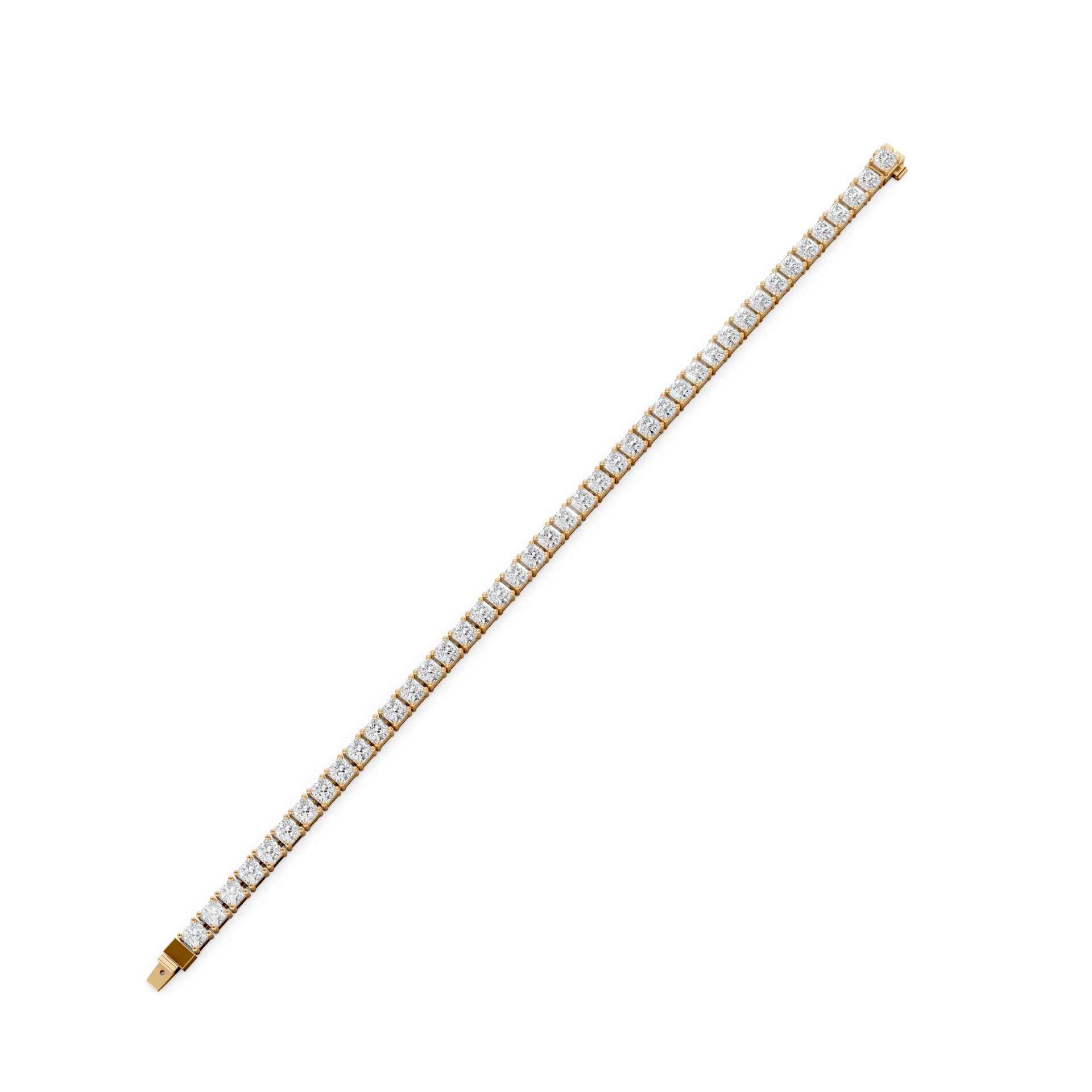 Full bracelet view laid out evenly, capturing the harmony of sharp angles and radiant gold.