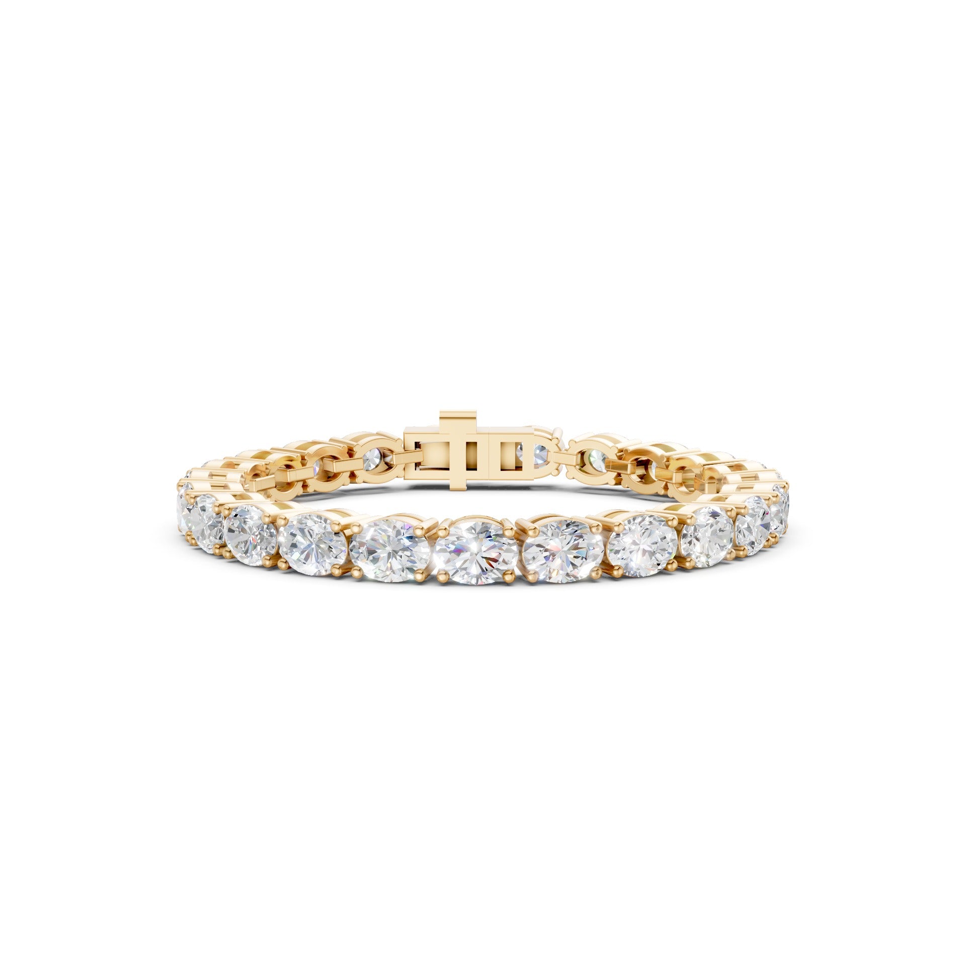 Frontal view of the Oval Diamond 6.00 CT Tennis Bracelet in yellow gold, displaying classic oval diamonds with radiant warmth.