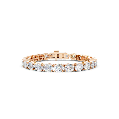 Frontal view of the Oval Diamond 6.00 CT Tennis Bracelet in rose gold, showcasing a seamless row of oval-cut diamonds radiating warmth and elegance.