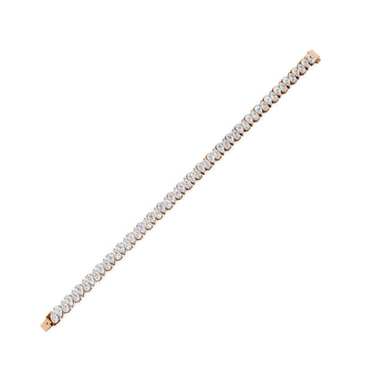 Elegant Pear Radiance Bracelet featuring 7.95 ct pear-cut diamonds set in lustrous 18K rose gold, showcasing a full view of its sparkling design against a minimalist white background.
