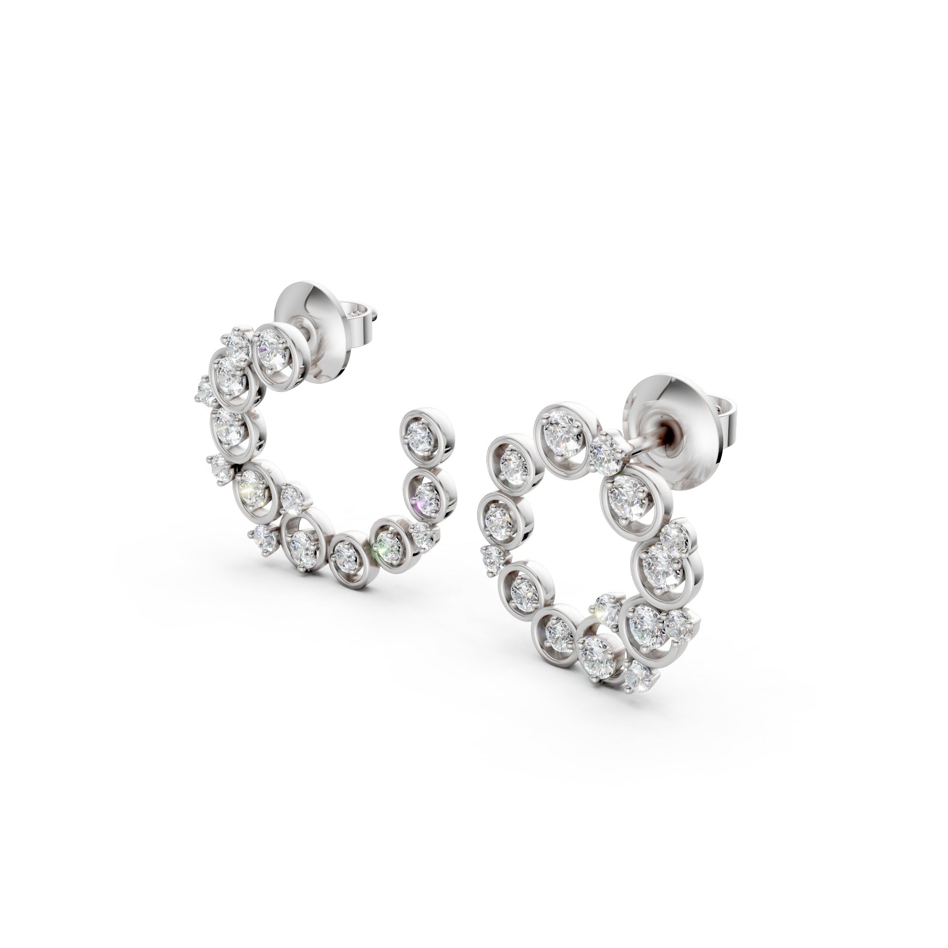 Sculptural side view revealing the gentle arc and alternating prong and bezel settings in gleaming white gold.