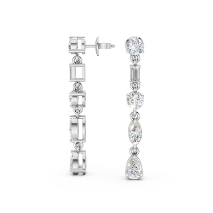 Full view of Linear Radiance Drop Earrings in 18K white gold with 1.80 ct lab-grown diamonds, displaying the complete modern sequence design against a white background.