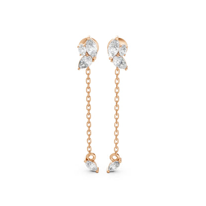 Front view of Marquise Drop Chain Earrings in 14k rose gold, with lab-grown marquise, pear, and oval diamonds and a delicate chain.