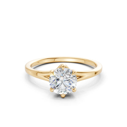 Frontal view of the Radiant Solitaire 1.0 CT Diamond Ring in yellow gold, centered with a luminous radiant-cut diamond, set in a band of rich golden warmth.