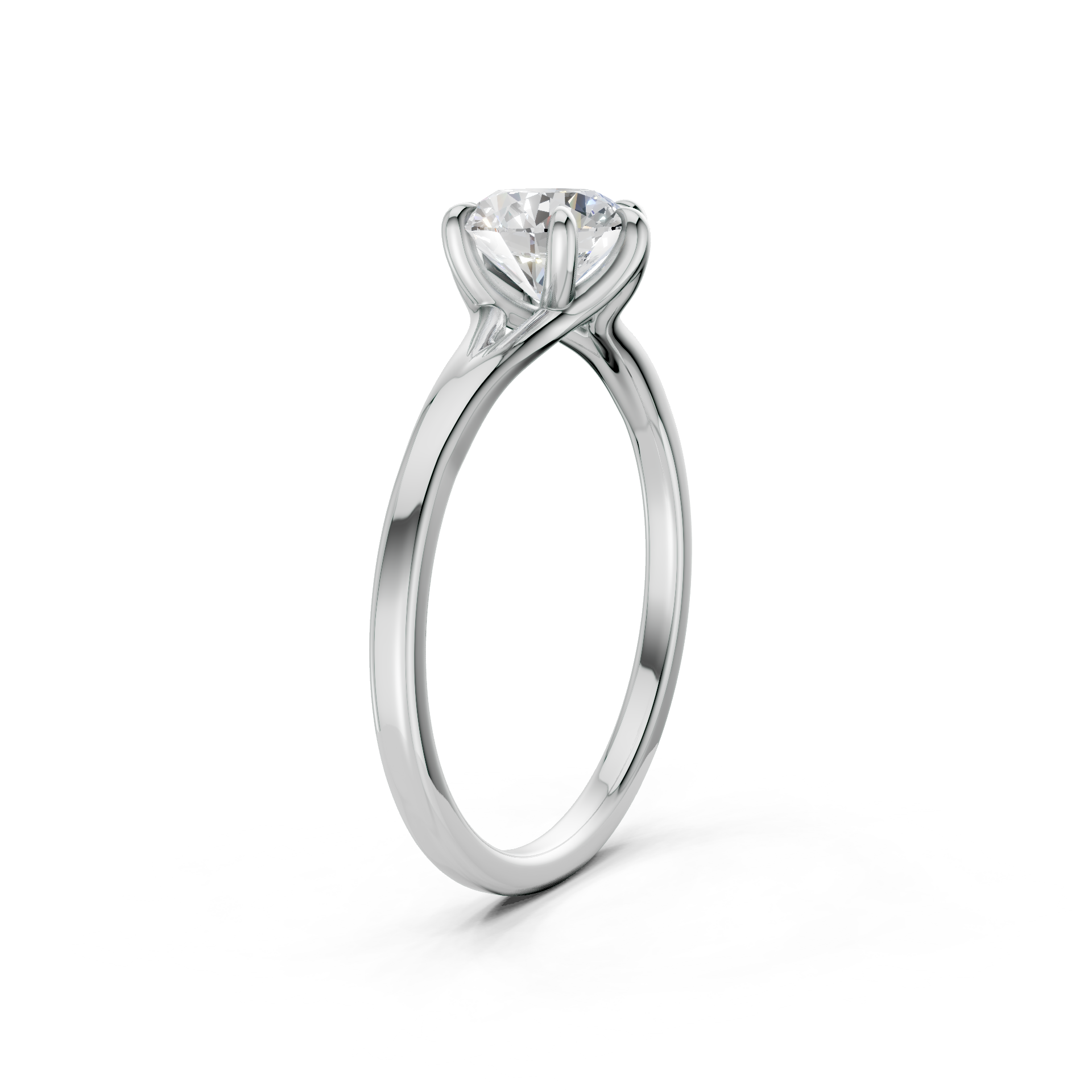 Flat-lay view presenting the clean, rectangular facets of the diamond and the high-shine finish of white gold.