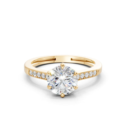 Frontal view of the Princess Radiance 1.6 CT Diamond Ring in yellow gold, featuring a brilliant princess-cut center diamond with complementary side stones, all glowing in classic gold.