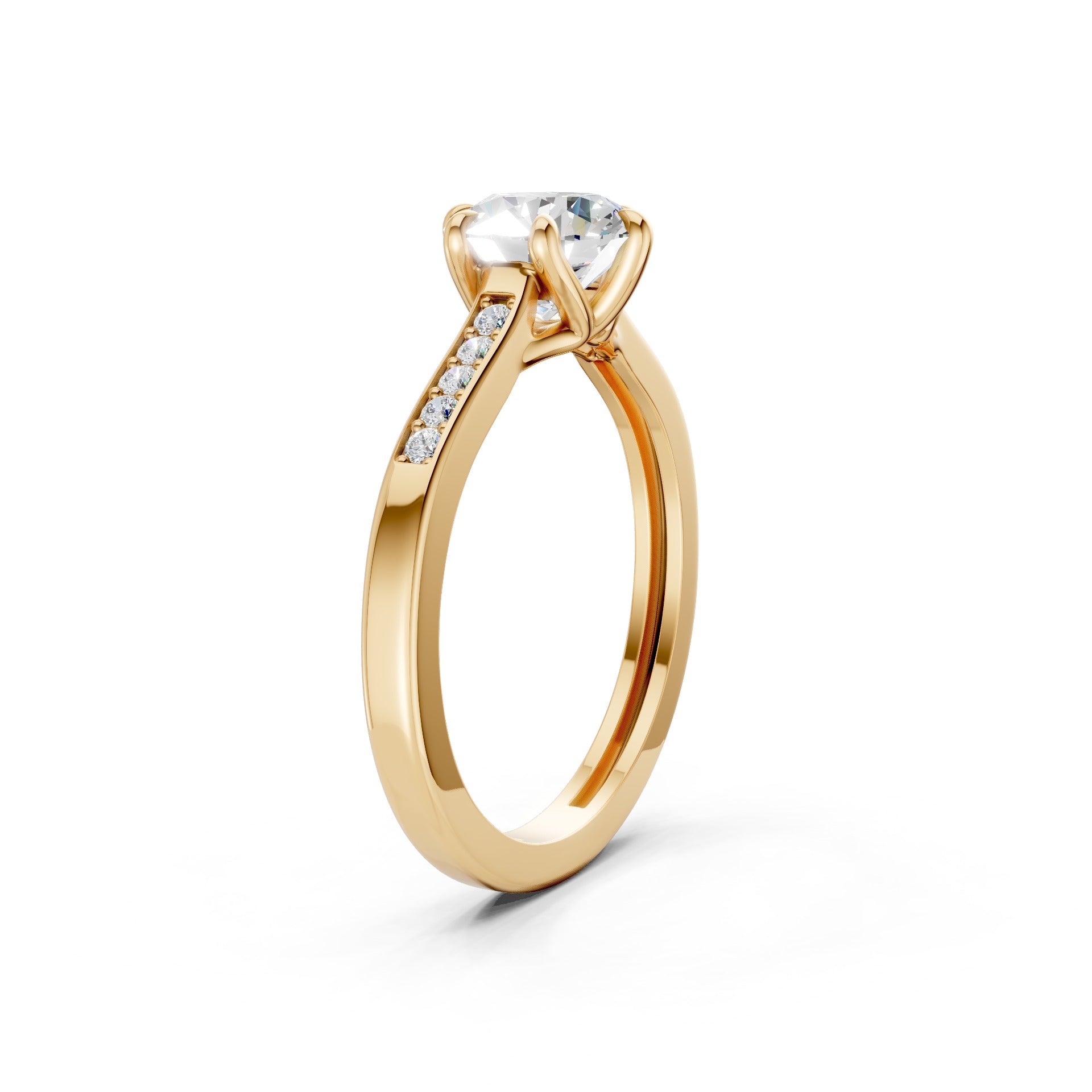 Top-down view of the ring in yellow gold, showing the full alignment and golden brilliance of the 3-stone arrangement.