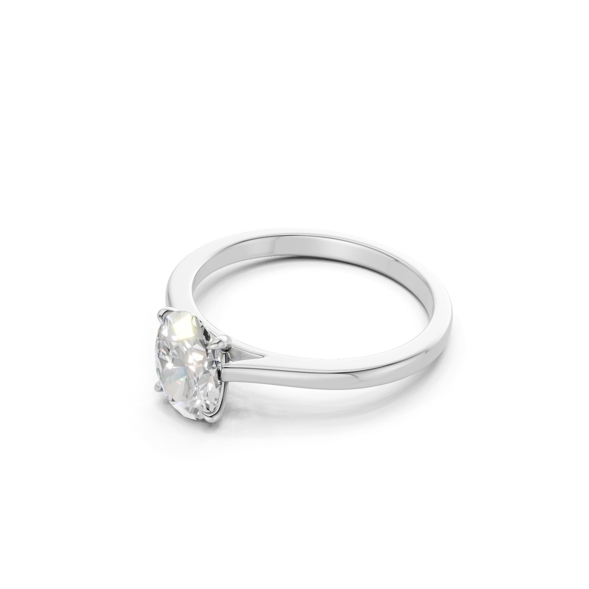 Side profile showcasing the raised setting and the crisp silhouette of a polished white gold band.