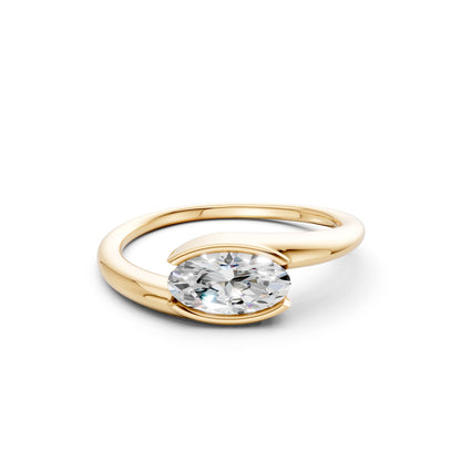 Frontal view of the Oval Embrace 1.00 CT Diamond Ring in yellow gold, featuring a glowing oval-cut diamond set in a timeless golden band.