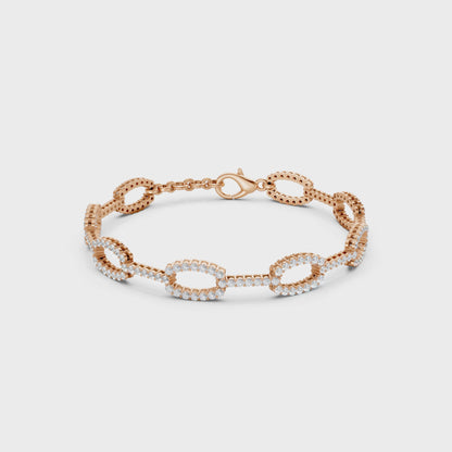 Dynamic video view revealing every facet of rose gold links and diamonds in a dance of light and motion.
