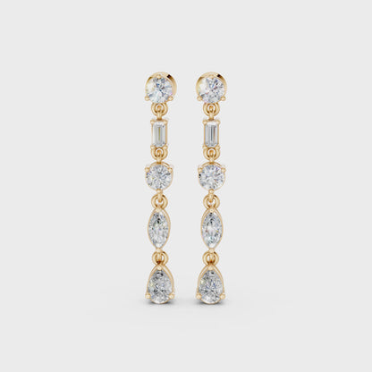 Short video of Linear Radiance Drop Earrings in 18K yellow gold, featuring 1.80 ct lab-grown diamonds, rotating to showcase the vibrant hue and sparkling refined motion.