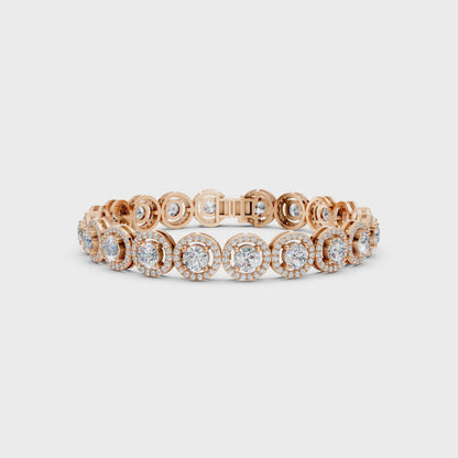360° rotating video capturing the layered sparkle of each diamond halo and the rosy gleam of the gold.